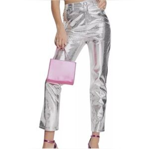 NWT 4th + Reckless Philo Trouser, silver, snake skin, Sz XS, club party rave era